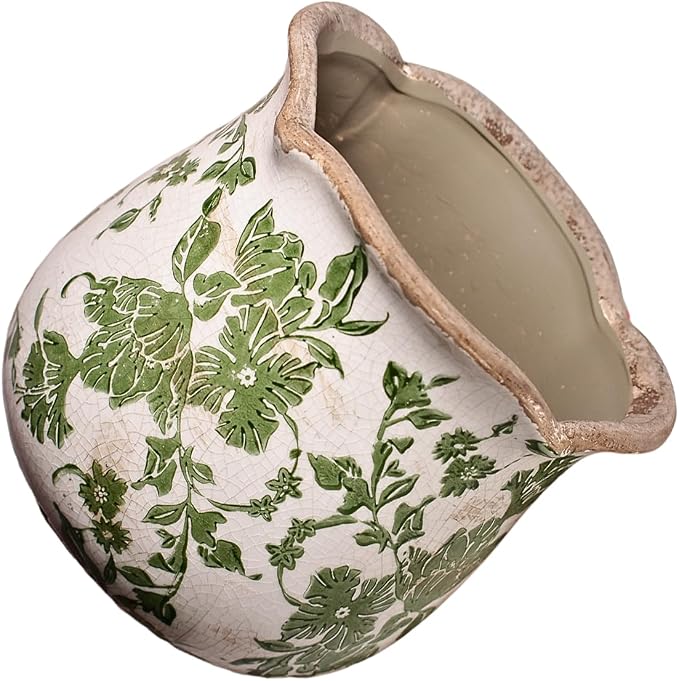 Xiaan Jiaju Tuscan Ceramic Plant Pots, Vintage Planter & Vase with Drainage | 6.11" Decorative Vases and Flower Pots for Indoor Plants, Farmhouse Home Kitchen Garden Decor, Plant Lover Gifts, Green