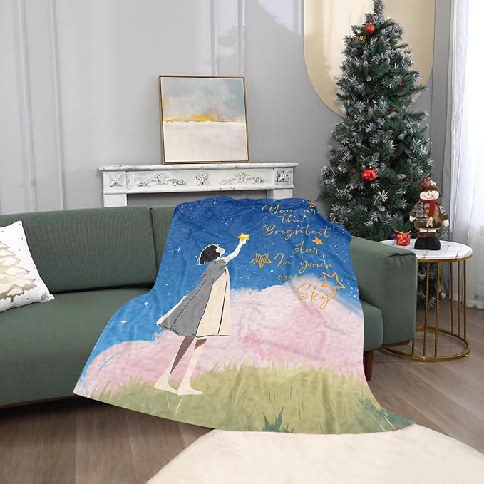 TURMTF Inspirational Star Blanket, “You are the Brightest Star in Your Own Sky” Motivational Throw, Cozy Comfort Gift for Self-Appreciation & Encouragement on Birthday Christmas 55×70inches