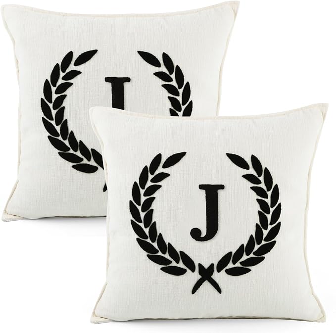 Pack of 2 Chenille Initials Pillowcases 18x18 inch Cream White