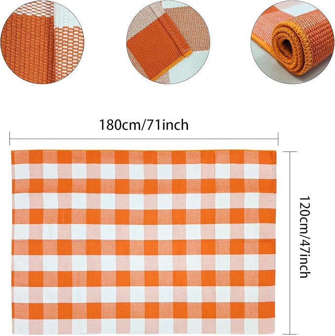 USTIDE Buffalo Plaid Outdoor Rug 4' x 6' Orange and White Check Christmas Check Indoor Area Rug Washable Cotton Woven Rug Layering Rug for Welcome Door Mat Farmhouse Front Porch Entryway