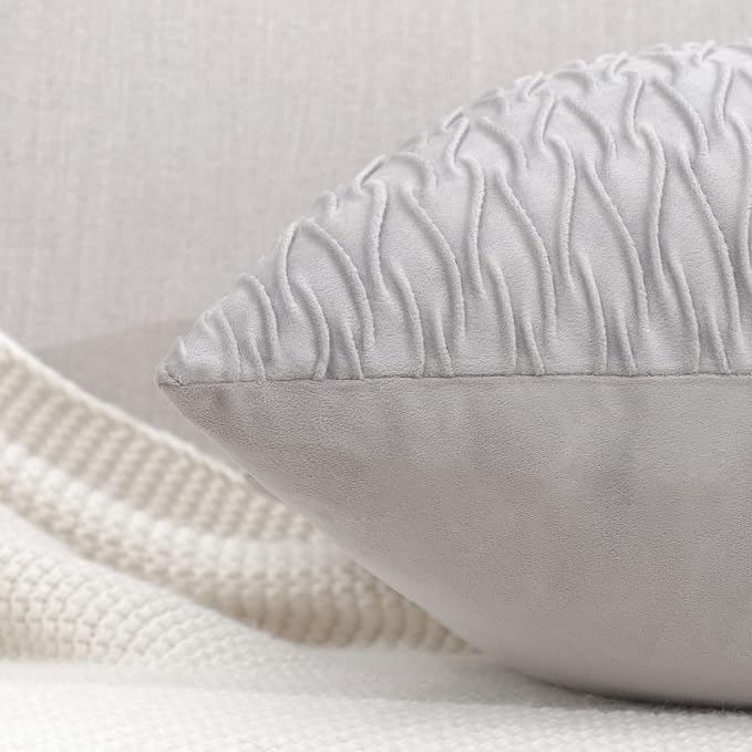 MADIZZ Set of 2 Super Soft Velvet Decorative Throw Pillow Covers 24x24 inch Greyish White Square with Texture Luxury Style Cushion Case European Pillow Shell for Sofa Bedroom