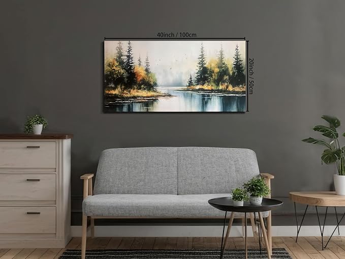 Arjun Forest Wall Art Canvas Landsacape Lake Painting Wall Decor 40"x20" | Wall Art for Living Room Bedroom, Textured Framed Large Picture Scenery Artwork Dining Room Kitchen Hallway Home Office