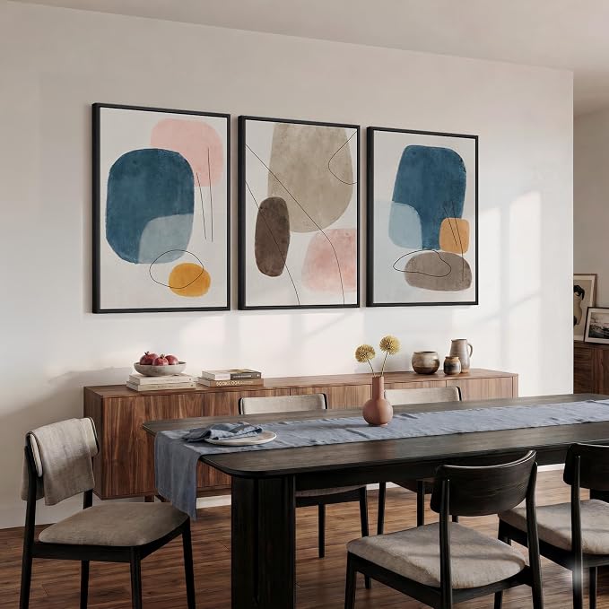 Large Framed Colorful Abstract Wall Art for Living Room, Set of 3, 24x36 In | Modern pictures, Canvas prints, Wood frame, Neutral paintings, Minimalist artwork, Wall decor for bedroom dining room office