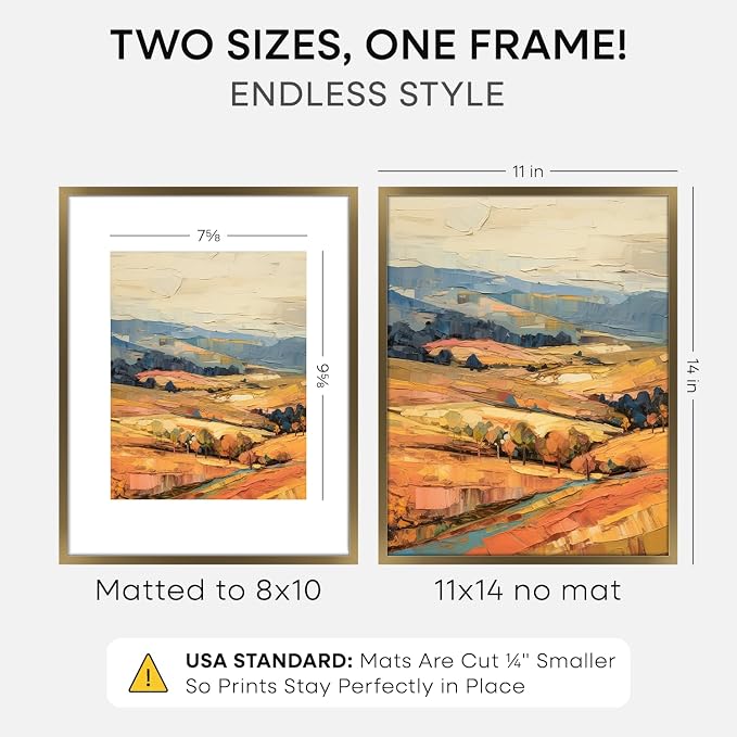 Homeforia 11x14 Bronze Picture Frame, High-End Metal, 8x10 Mat, Glass
