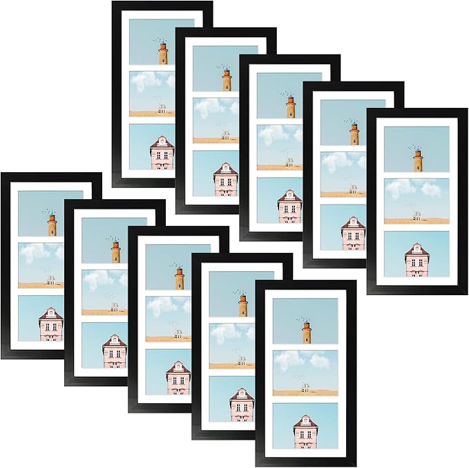 Golden State Art Collage Frame 7x14 Matted 3 4x6 Photos Wood Black 10 Pack