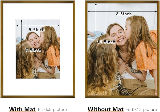 Frametory 2 Pack 9x12 Aluminum Frame with Mat for 6x8 Photo, Bronze