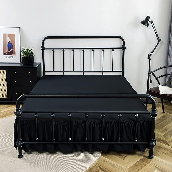 Bed Skirt King Size Ruffled Bed Skirt with Split Corners | 16 Inch Drop Dust Ruffle Bed Skirt with Platform - Black - Wrinkle Free, Fade & Shrink Resistant