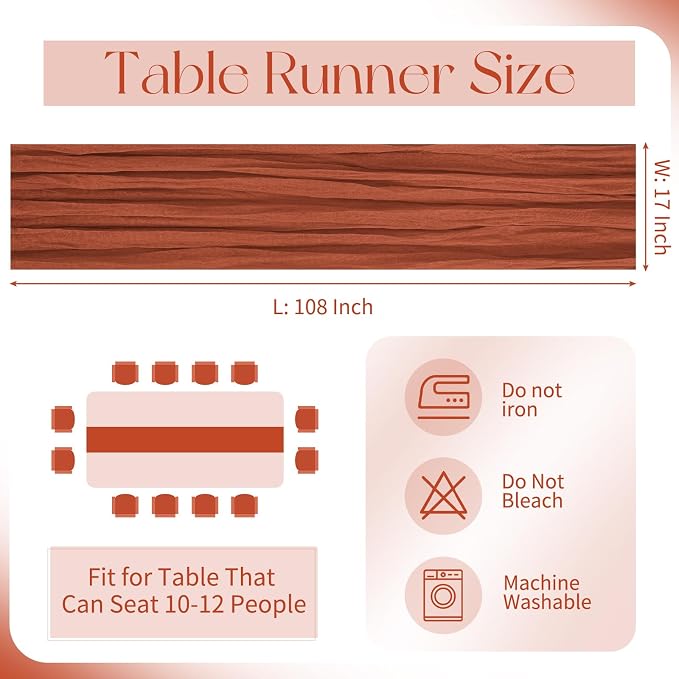10 Pack Terracotta Cheesecloth Table Runner 17x108 Inch Boho Gauze Cheese Cloth Table Runners for Wedding Party Baby Shower Birthday Home Decor