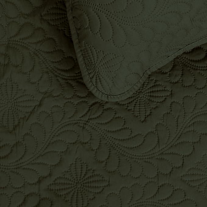 Easy-Going Reversible Quilt Set King, Bedspread with 2 Shams | Olive leaf-Army Green/Beige, Lightweight Microfiber Bed Comforter, 1 Quilt + 2 Pillow Shams, All-Season Coverlets