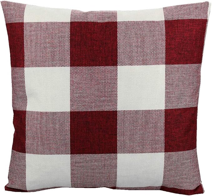 VAKADO Christmas Throw Pillow Covers 18x18 Set of 2 Red and White Buffalo Check Plaid Xmas Outdoor Valentine Holiday Farmhouse Decorative Cushion Cases Home Décor for Sofa Couch Bedroom