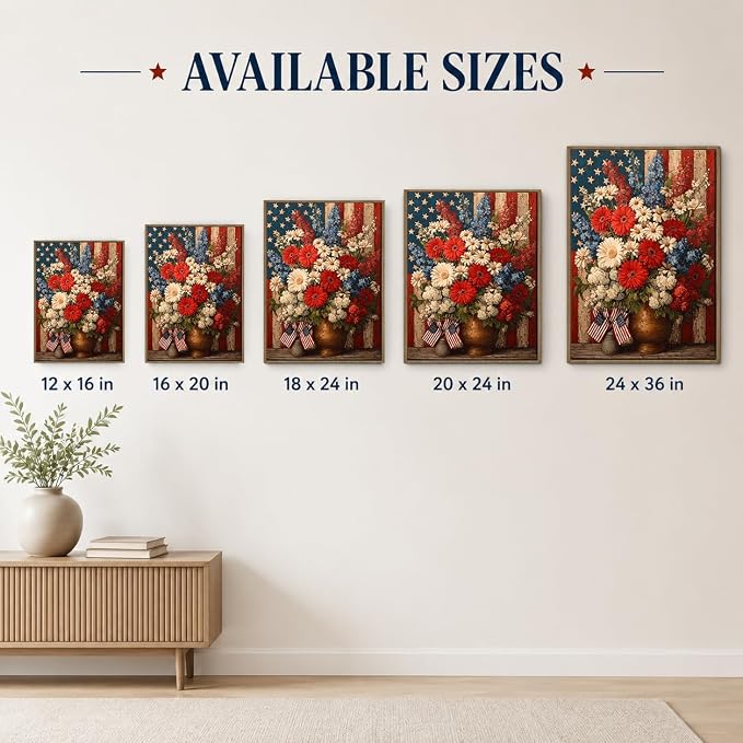 American Flag Framed Canvas Wall Art, 4th of July Patriotic Canvas Prints | Boy Holding USA Flag Poster Print, Modern Independence Day Wall Decor for Living Room Kids Room Dining Room Office 8×10in