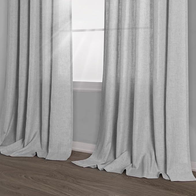 Light Grey Linen Curtains 90 Inch Length for Living Room Bedroom 2 Panels Set Rod Pocket Light Filtering Semi Sheer Window Curtains 52 Inch Width Boho Farmhouse Linen Drapes, W52xL90