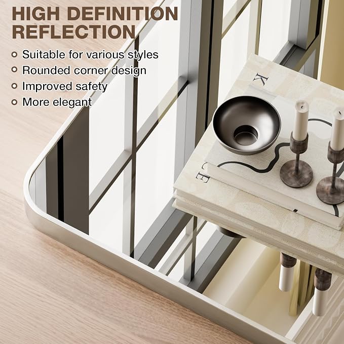 30"x36" Bathroom Mirror for Over Sink, Brushed Nickel Vanity Mirror | Aluminum Alloy Frame, Clear Reflection, Rust-Resistant, Vertical or Horizontal, Wall Mount, Bedroom and Entryway