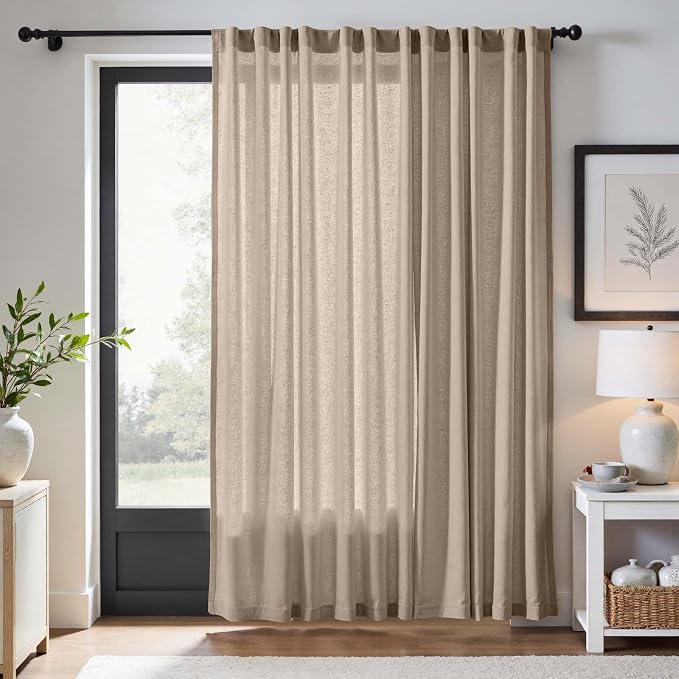 jinchan Linen Curtains Light Filtering Back Tab 100x84 Inch 1 Panel Taupe | Semi Sheer Curtains 84 inch length for Bedroom Living Room, Modern Farmhouse Drapes with Rod Pocket, Natural Boho Curtains