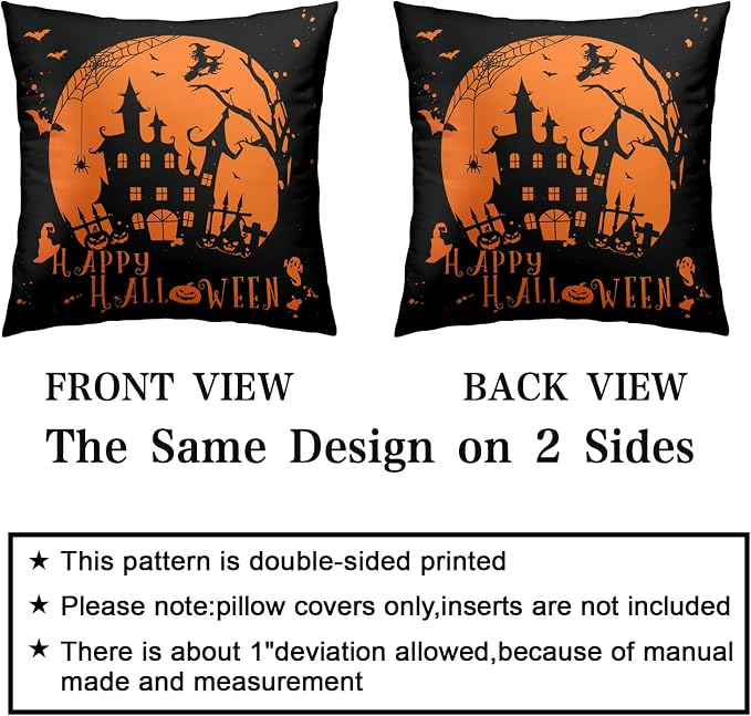 Halloween Decor Indoor Fall Pillow Covers 20x20 Pack of 2 Witch Castle Decor Black and Yellow Pillow Case Happy Halloween Pillow Covers Hallowee Room Decor for Sofa Bedroom