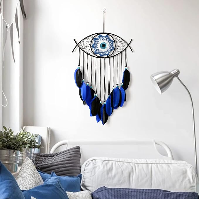 Dremisland Evil Eye Dream Catcher Blue Black Evil Eye Wall Decor Handmade