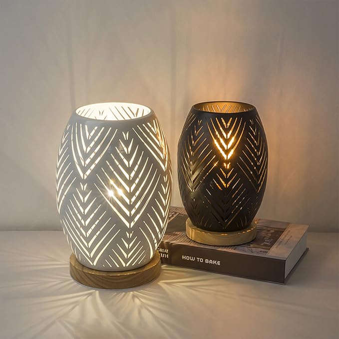 Bedside Table Lamp, Small Night Light Metal Lampshade and Wood Base, E12 40W Desk Lamp for Bedroom Living Room Home Decor Office Restaurant Bar, Black(Without Bulb)