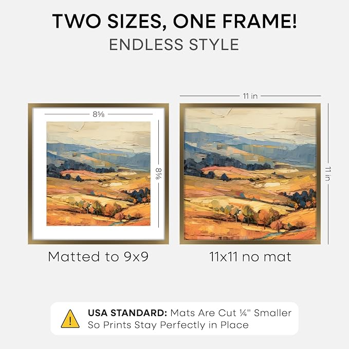 Homeforia 11x11 Bronze Picture Frame, High-End Metal, 9x9 Mat, Glass