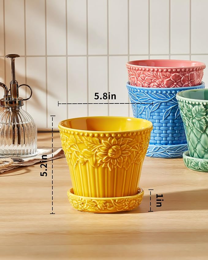 Metahom 5.8 Inch Ceramic Plant Pots, Flower Pots Set of 4, Assorted Colors