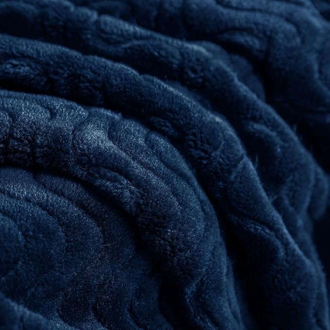 Exclusivo Mezcla Soft Fleece Blanket King Size, Cozy Lightweight Blankets with Decorative Wave Textured Suitable for All Season Use, Navy Blue, 90x104 Inches | 90"x104" Breathable Lightweight Flannel Blanket for Summer, Plush Cozy Jacquard Wave for Hom...