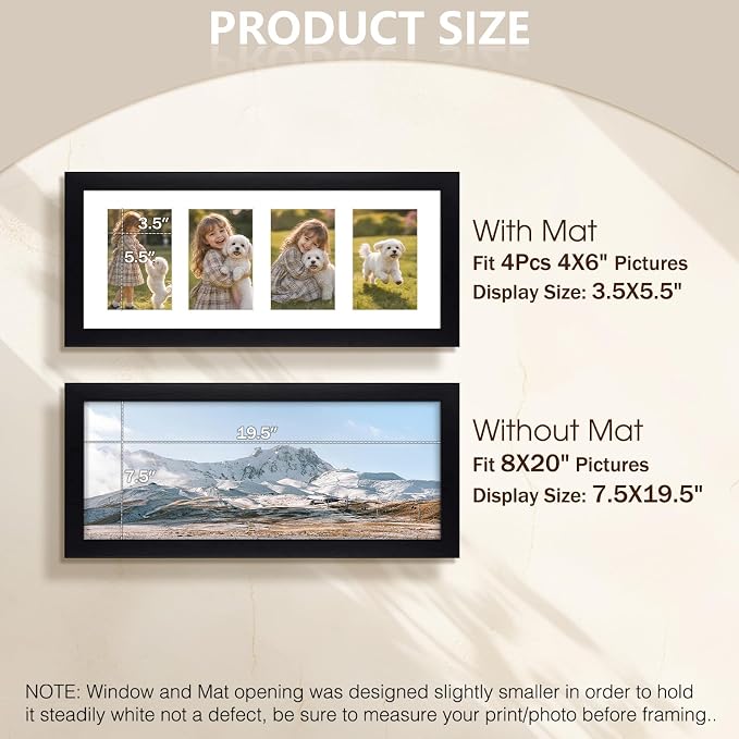 Golden State Art Collage Picture Frame 8x20 Matted 4 4x6 Photos Wood Black