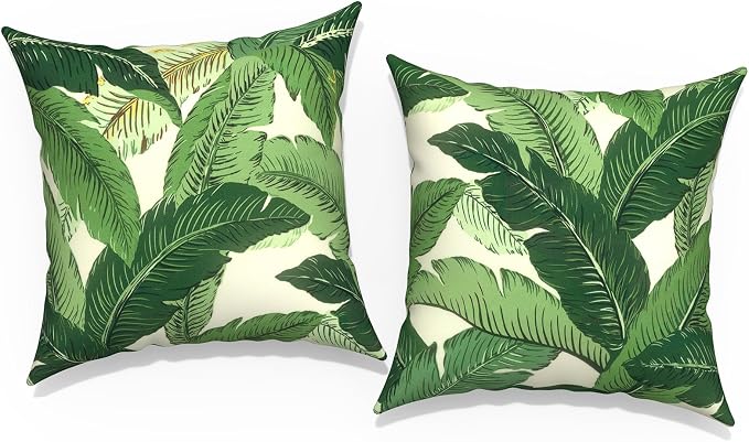 Outdoor Throw Pillow Covers 18”x18”, Decorative Pillow Covers for Patio Furniture, Modern Cushion Cases for Garden Couch Home Sofa Bed Office Chair, Pack of 2, Swaying Palms Green