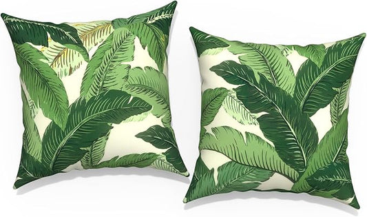 Outdoor Throw Pillow Covers 18”x18”, Decorative Pillow Covers for Patio Furniture, Modern Cushion Cases for Garden Couch Home Sofa Bed Office Chair, Pack of 2, Swaying Palms Green