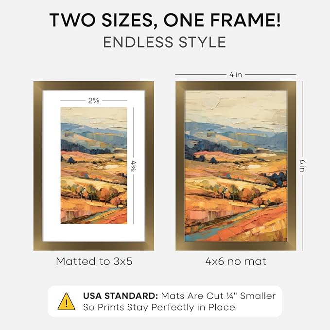 Homeforia 4x6 Bronze Picture Frame, High-End Metal, 3x5 Mat, Glass