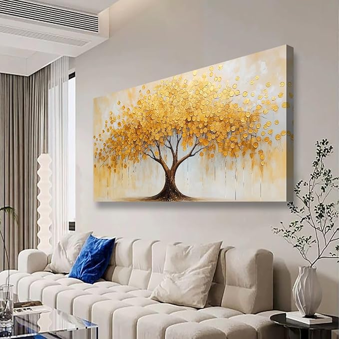 Abstract Canvas Wall Art Bedroom Wall Decor Living Room,Tree of Life Wall Art Office Kitchen Paintings Artwork Modern Gold Leaf Tree Pictures Art Prints Waterproof Ready to Hang-20x40inch