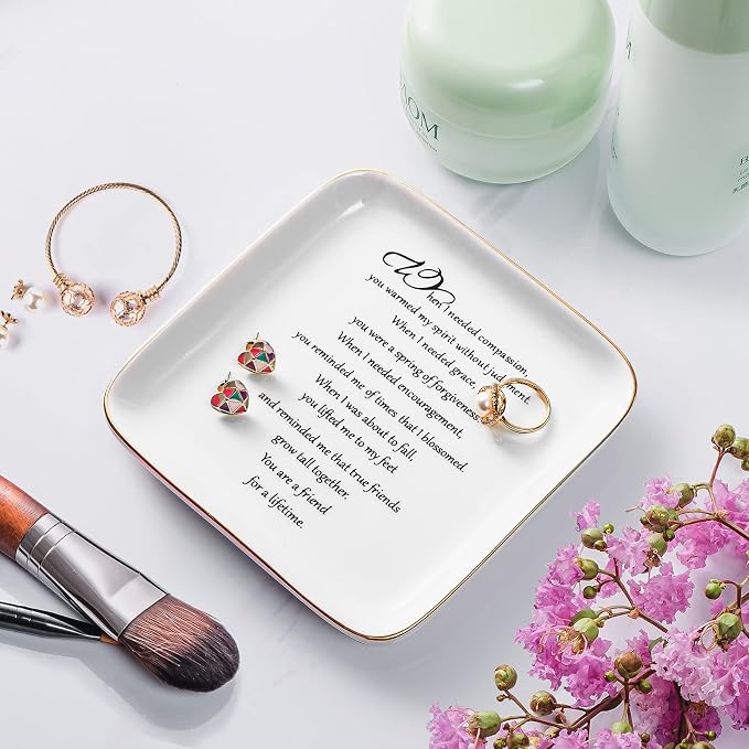 PUDDING CABIN Friend Gifts for Women Birthday Lifetime Ring Dish Friendship Trinket Tray