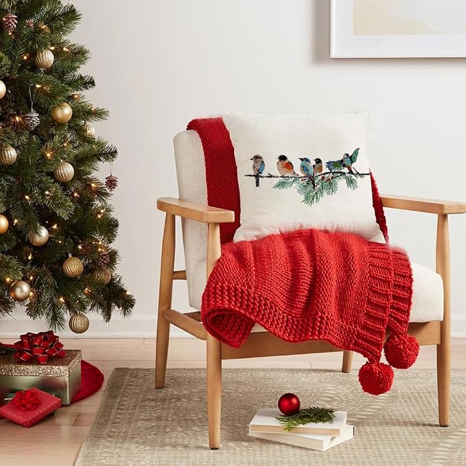 RABUSOFA Christmas Outdoor Pillow Covers Waterproof 18x18 Inch Birds Christmas Decorations Winter Throw Pillow Cases Xmas Birds Decor Decorative Pillows for Couch Holiday Teal