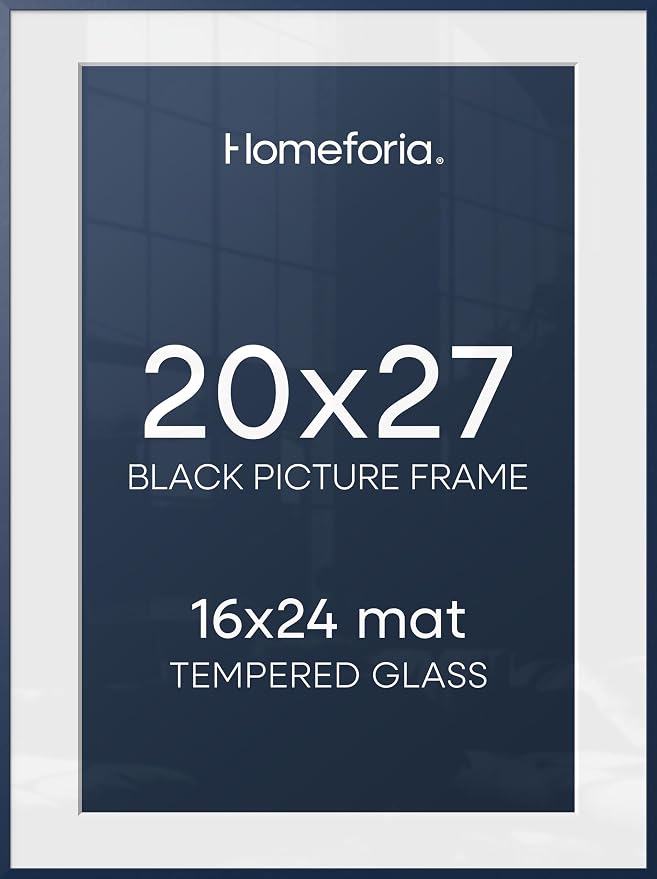 Homeforia 20x27 Blue Picture Frame, High-End Metal, 16x24 Mat, Glass