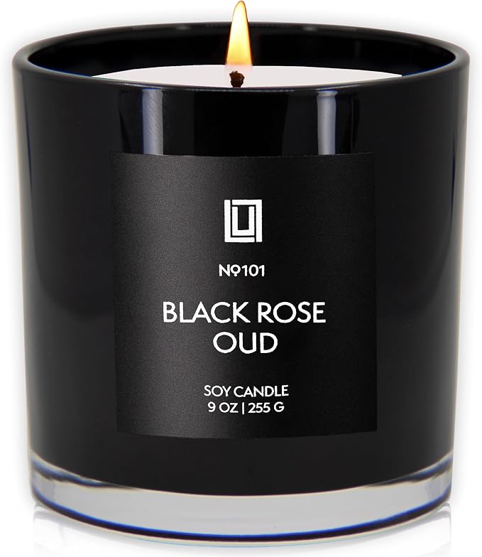 Lulu Candles Black Rose & Oud Scented Soy Jar Candle, 9 Oz. | Smells Floral and Smokey, Luxury, Hand Poured in The USA, Highly Scented Long Lasting