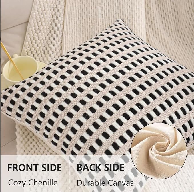 Black and White Throw Pillow Covers 18x18 Set of 2 Boho Decor
