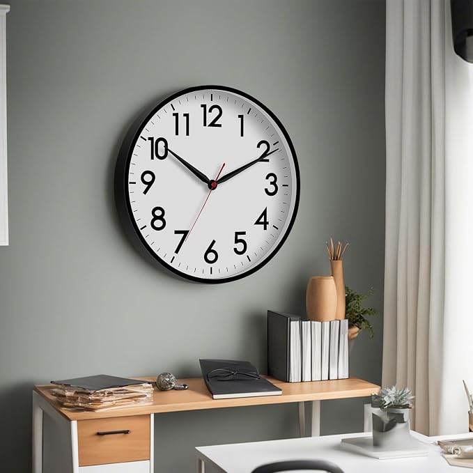 AKCISOT 16 Inch Wall Clock, Silent Battery Operated Analog Clock, Black | Large Size | Living Room | Kitchen | Classroom | Office | Easy to Read Numbers