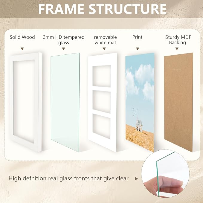 Golden State Art Collage Frame 7x14 Matted 3 4x6 Photos Wood White, 2 Pack