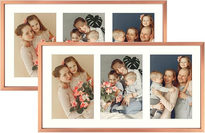 Golden State Art 8.5x16.3 Collage Frame for 3 5x7 Photos Rose Gold 2 Pack