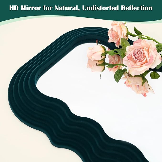 14x28 Arch Wall-Mounted Mirror for Girl Teen Bedroom,Dark Green | Soft Flocking Touch,Funky Decorative Mirrors for Home Office Living Room,Mid-Century Modern Home Decor for Christmas Gift