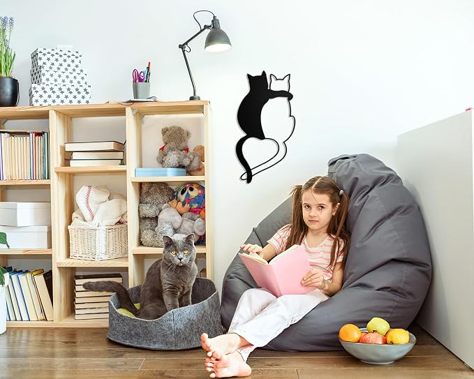 Kas Home Cat Metal Wall Decor Iron Cat Wall Art Cute Cats Wall Decor Signs for Living Room Bedroom Kitchen Office Wall Hanging Décor