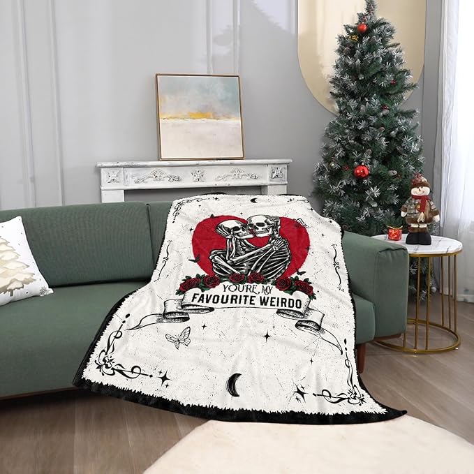 TURMTF Gothic Skeleton Couple Throw Blanket, You're My Favourite Weirdo Soft Flannel Blanket for Boyfriend Girlfriend Wife Husband, Funny Romantic Valentine's Day Anniversary Birthday