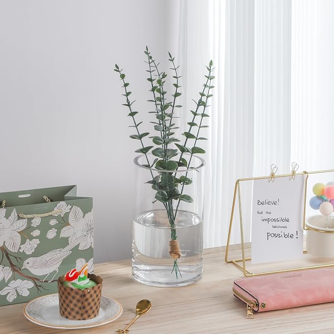 5’ Wide 8" High Large Hand Blown Sturdy Clear Cylinder Glass Vase, Centerpiece Flower Vase for Rose, Tulip, Boquets, Hurricane Candle Holder (1, 5"x8")