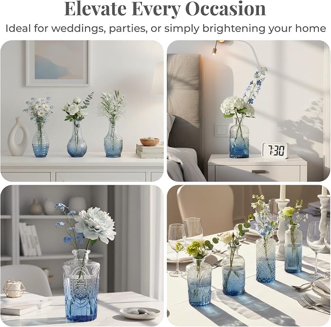 BEAHOT Bud Vase in Bulk - Flower Vases for Wedding Decorations, Glass Vase for Table Decorations, Small Vase for Home, Mother's Day, Centerpieces, Party, Office (32pack,Blue)