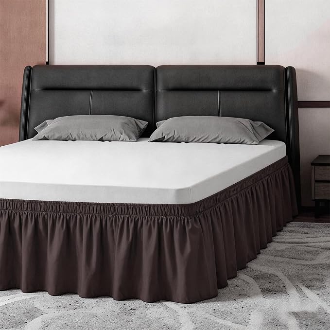 ANARACHON Twin Bed Skirt, Elastic Wrap Around Bed Skirt Twin Size, Bed Skirts for Adjustable Bed, Easy Fit with 14" Drop Length Tailored Drop Dust Ruffle (Brwon)