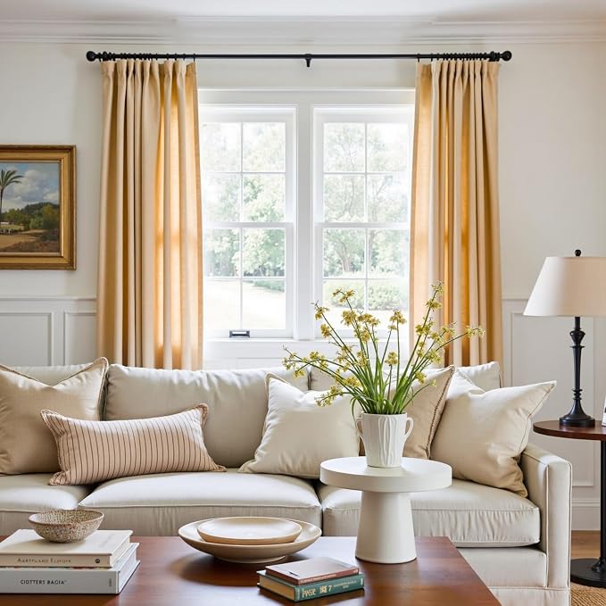 jinchan Custom Size Curtain Linen Blend Curtain 1 Panel for Bedroom Living Room, Light Filtering Farmhouse Drape with Rod Pocket Back Tab (Mustard Yellow)