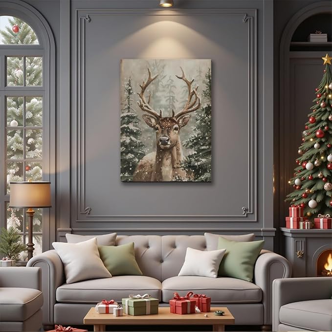 Christmas Canvas Wall Art – Winter Wall Decor for Living Room & Bedroom – Framed Christmas Pictures & Posters for Home Decorations