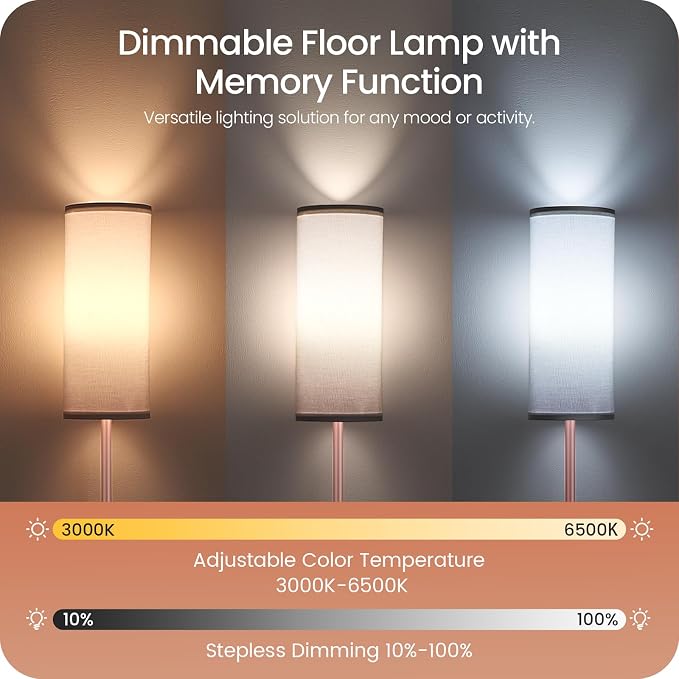 Slim Floor Lamp for Living Room with Magnetic Remote and Foot Switch, Dimmable Mood Lamp for Bedroom Nursery, 3 Color Temperatures, 1-Hour Timer, 900LM LED Bulb & Batteries Included, Pink PCW06LD05W1
