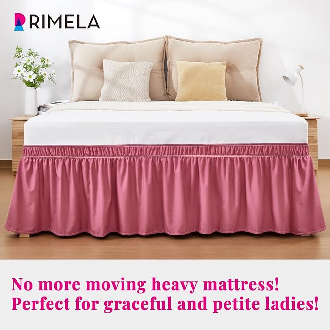 Dusty Red Bed Skirt King Size 15" Drop, Elastic Wrap Around Bedskirt | Solid Ruffled, Easy to Use, No Mattress Lifting, Wrinkle & Fade Resistant, with Adhesive Strips, Machine Wash/Dry/Iron