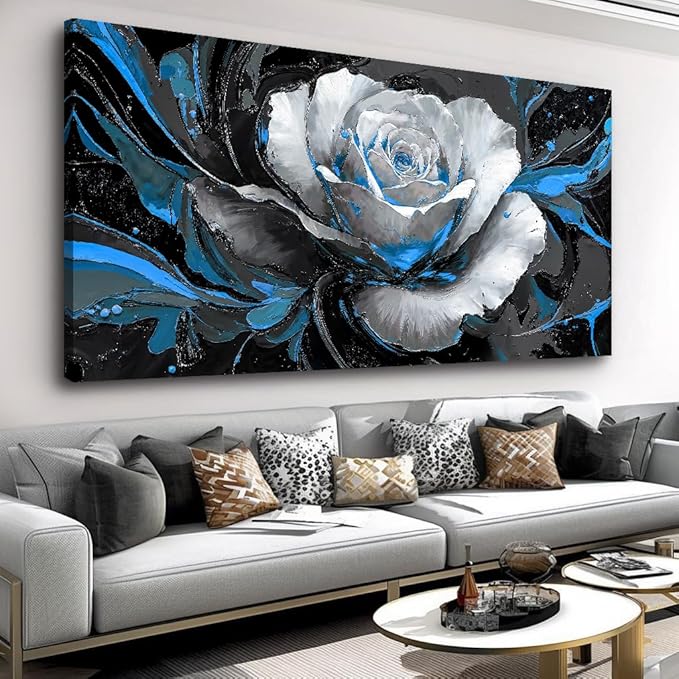 Large White Rose Flower Wall Art Elegant Flower Framed Floral Canvas Print for Living Room, Bedroom, Dining Room, Home Office Modern Ready to Hang Home Decor - 20"x40"
