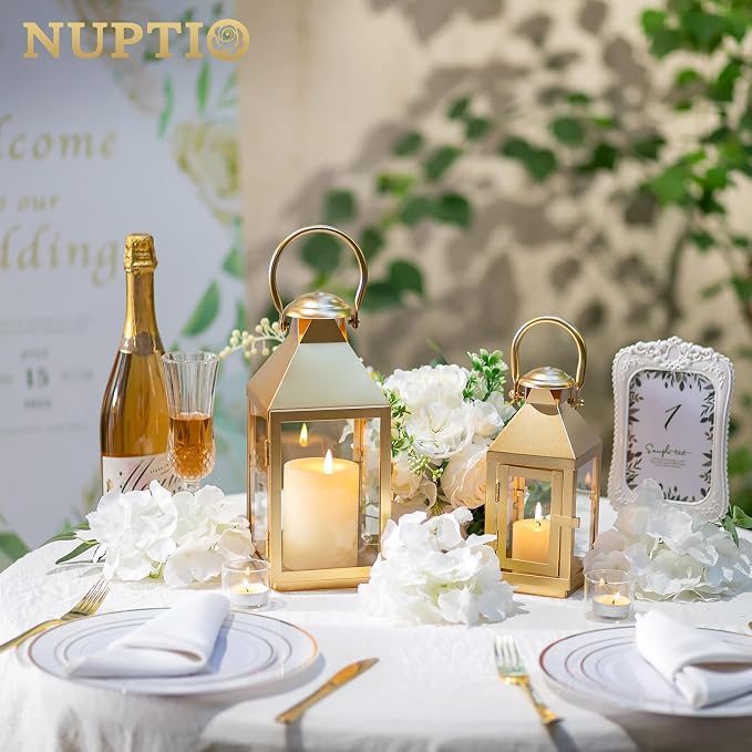 NUPTIO Gold Lanterns Decorative for Wedding, 11.2 Inch Lantern Decor