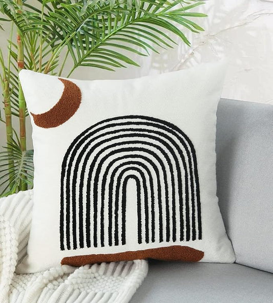 Merrycolor Boho Throw Pillows 20x20 Inches,Soft Woven Tufted Pillow Covers Square,Abstract Moon Pillow Case for Sofa Bedroom Living Room 1 Pcs